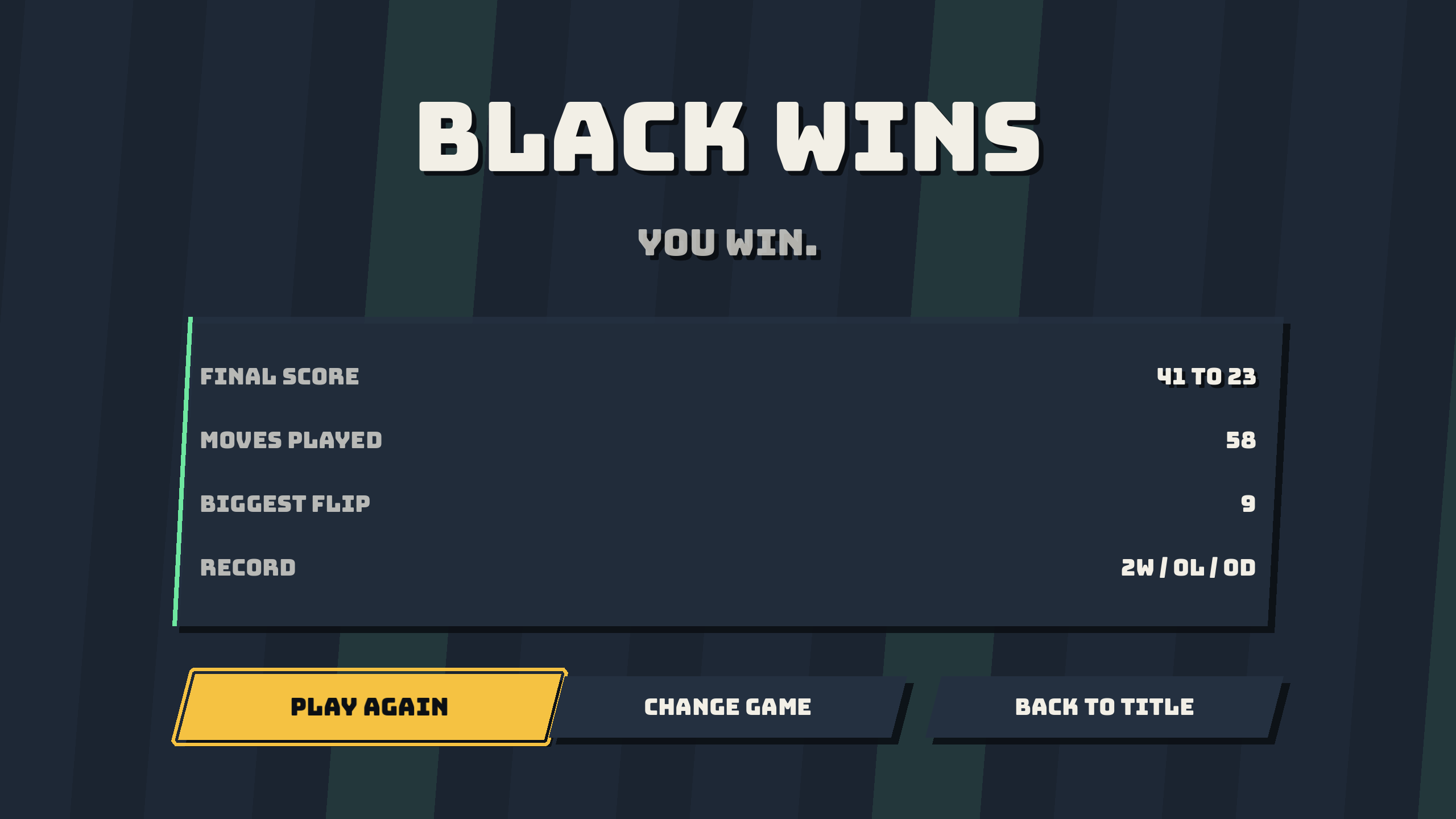 The result screen showing the final score and the running record