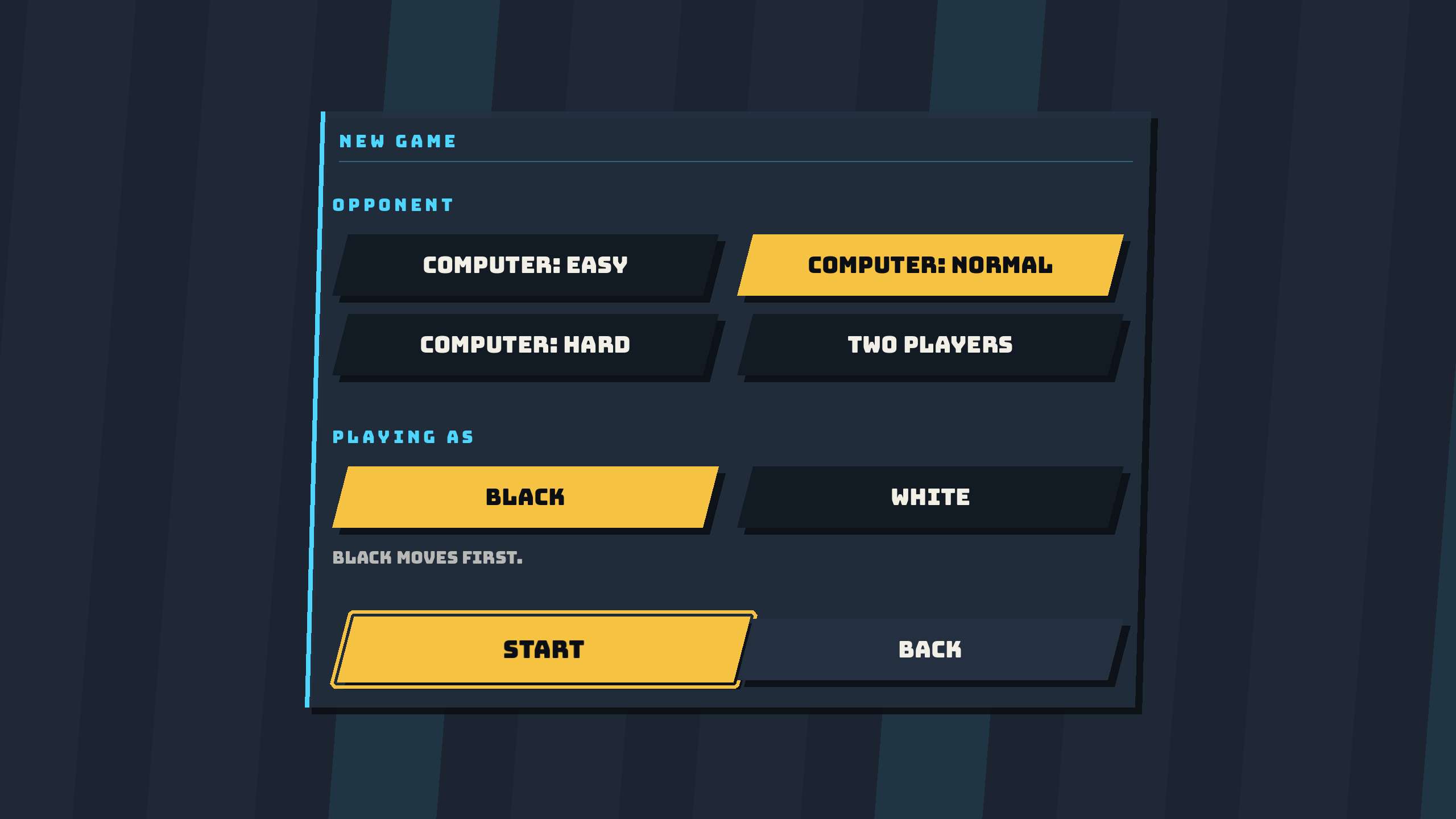 Choosing an opponent and a colour before a match
