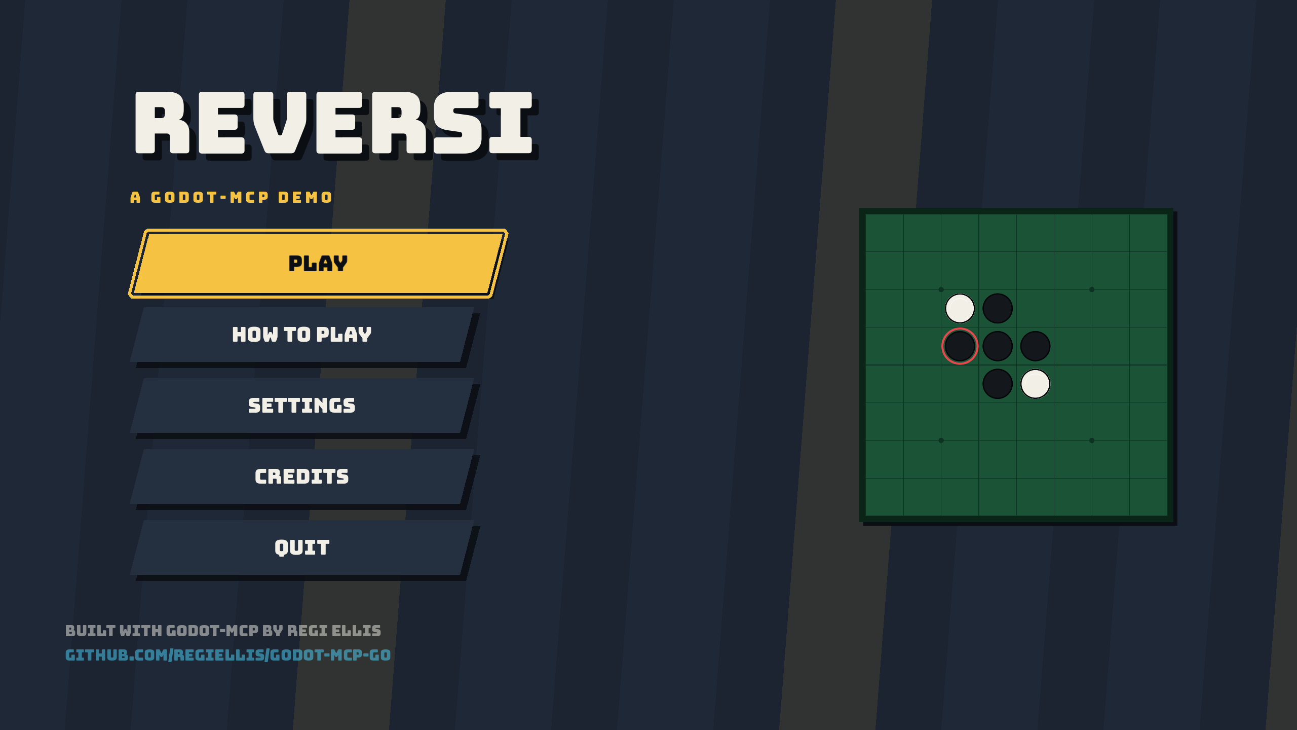 The title screen: the word REVERSI in a heavy display face beside a board playing itself